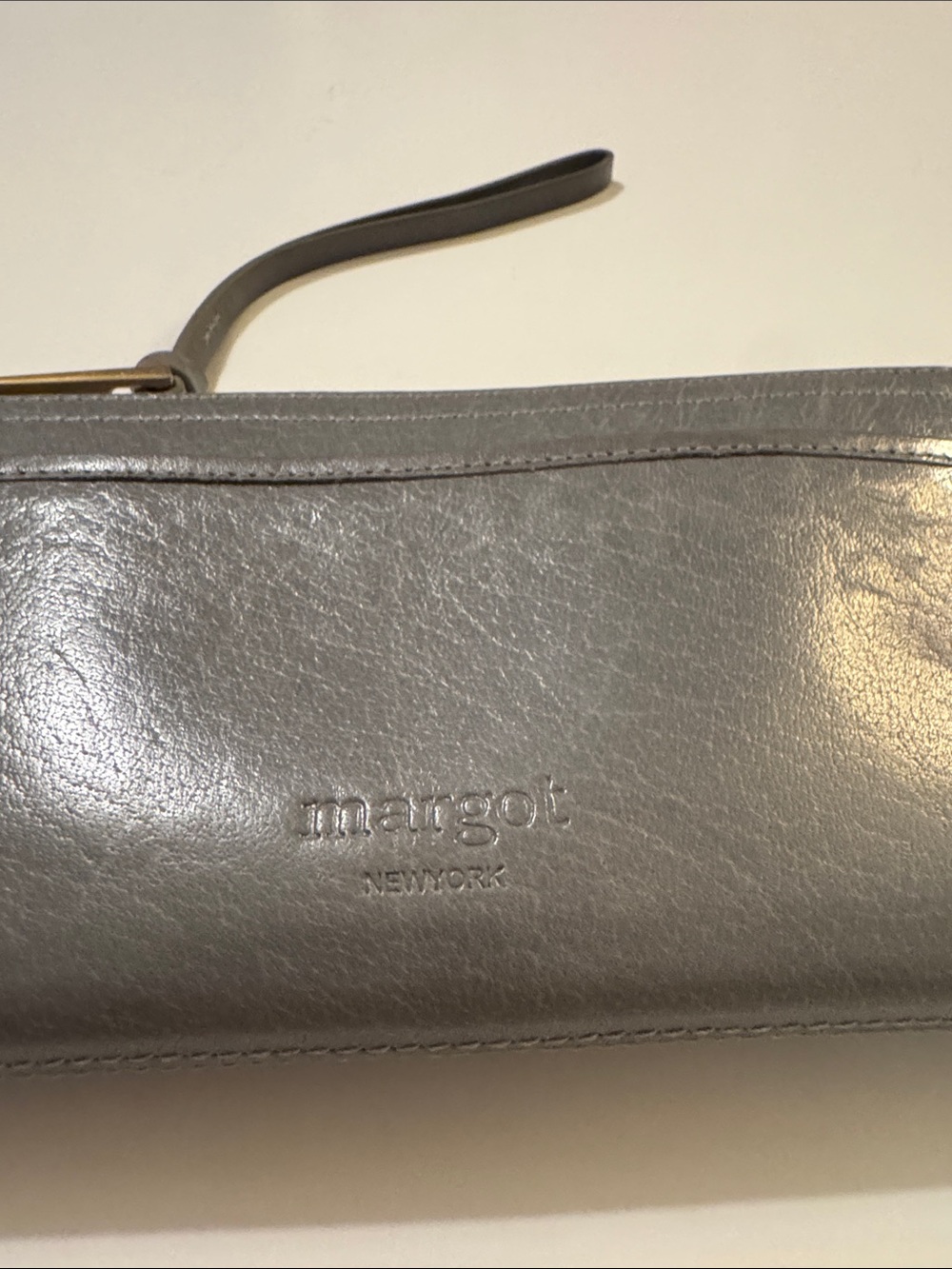 Gray Leather Margot New York Anthropologie Gabby Zip Around Wallet Wristlet EUC - Picture 2 of 10